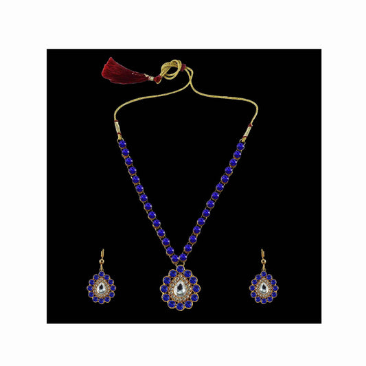Blue Stone Stud-Gold Platted Brass Pendant Set Pack Of-3 (sku-nec791)