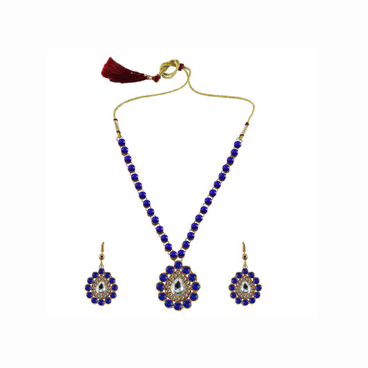 Blue Stone Stud-Gold Platted Brass Pendant Set Pack Of-3 (sku-nec791)