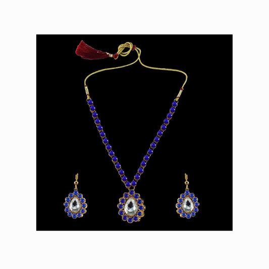 Blue Stone Stud-Gold Platted Brass Pendant Set Pack Of-3 (sku-nec792)
