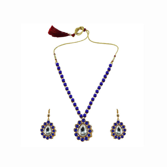 Blue Stone Stud-Gold Platted Brass Pendant Set Pack Of-3 (sku-nec792)