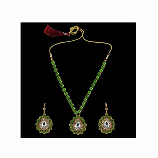 Light Green Stone Stud-Gold Platted Brass Pendant Set Pack Of-3 (sku-nec793)