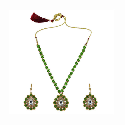 Light Green Stone Stud-Gold Platted Brass Pendant Set Pack Of-3 (sku-nec793)