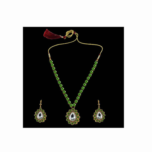 Light Green Stone Stud-Gold Platted Brass Pendant Set Pack Of-3 (sku-nec794)