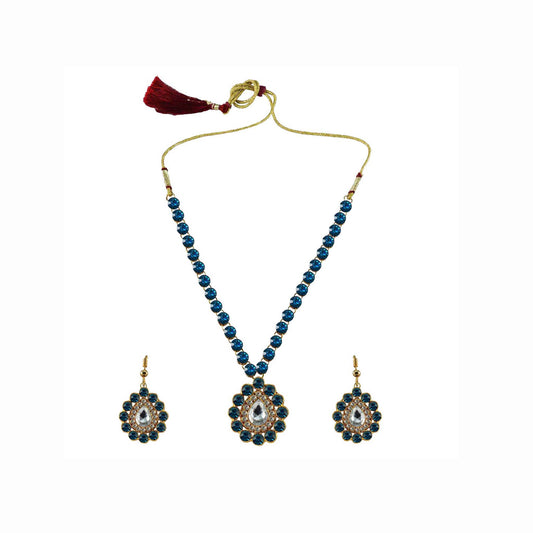 Firozi Stone Stud-Gold Platted Brass Pendant Set Pack Of-3 (sku-nec795)