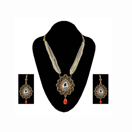 Gray Stone Stud-Gold Platted Brass Pendant Set Pack Of-3 (sku-nec969)
