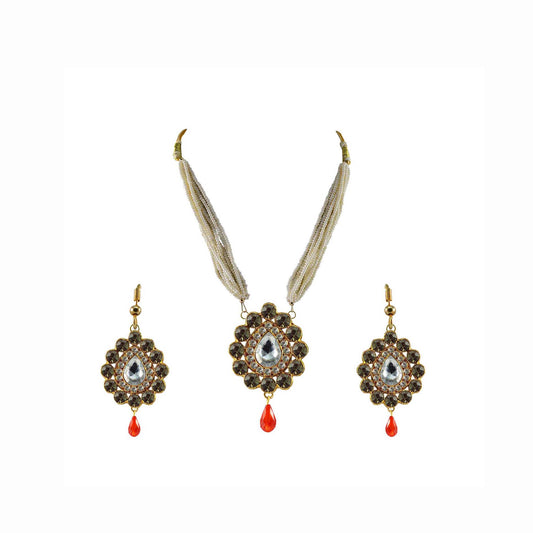 Gray Stone Stud-Gold Platted Brass Pendant Set Pack Of-3 (sku-nec969)