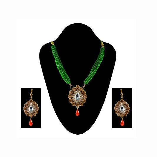 Golden Stone Stud-Gold Platted Brass Pendant Set Pack Of-3 (sku-nec981)