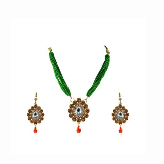 Golden Stone Stud-Gold Platted Brass Pendant Set Pack Of-3 (sku-nec981)