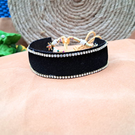 Stone Stud  velvet Black Kanthi (sku-necs6439)