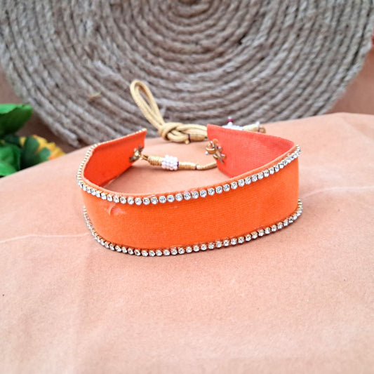Stone Stud  velvet Orange Kanthi (sku-necs6440)