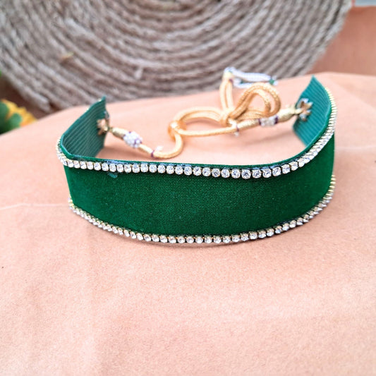 Stone Stud  velvet Green Kanthi (sku-necs6441)