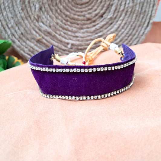 Stone Stud  velvet Purple Kanthi (sku-necs6444)