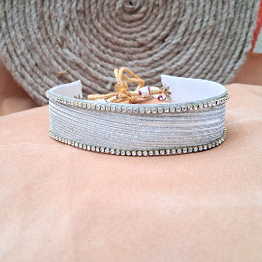 Stone Stud  velvet White Kanthi (sku-necs6445)