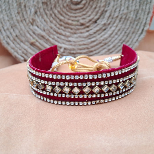 Kunden Stud  velvet Maroon Kanthi (sku-necs6446)