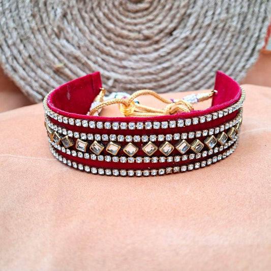 Kunden Stud  velvet Maroon Kanthi (sku-necs6446)