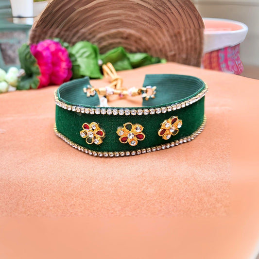 Kunden Stud  velvet Green Kanthi (sku-necs6453)