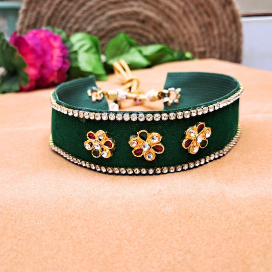 Kunden Stud  velvet Green Kanthi (sku-necs6453)