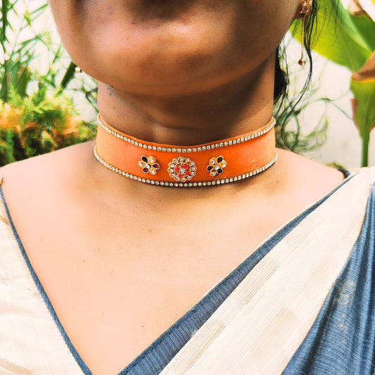 Kunden Stud  velvet Orange Kanthi (sku-necs6458)