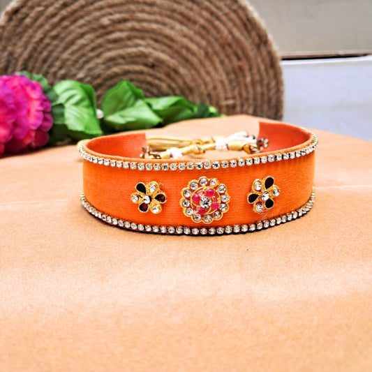 Kunden Stud  velvet Orange Kanthi (sku-necs6458)