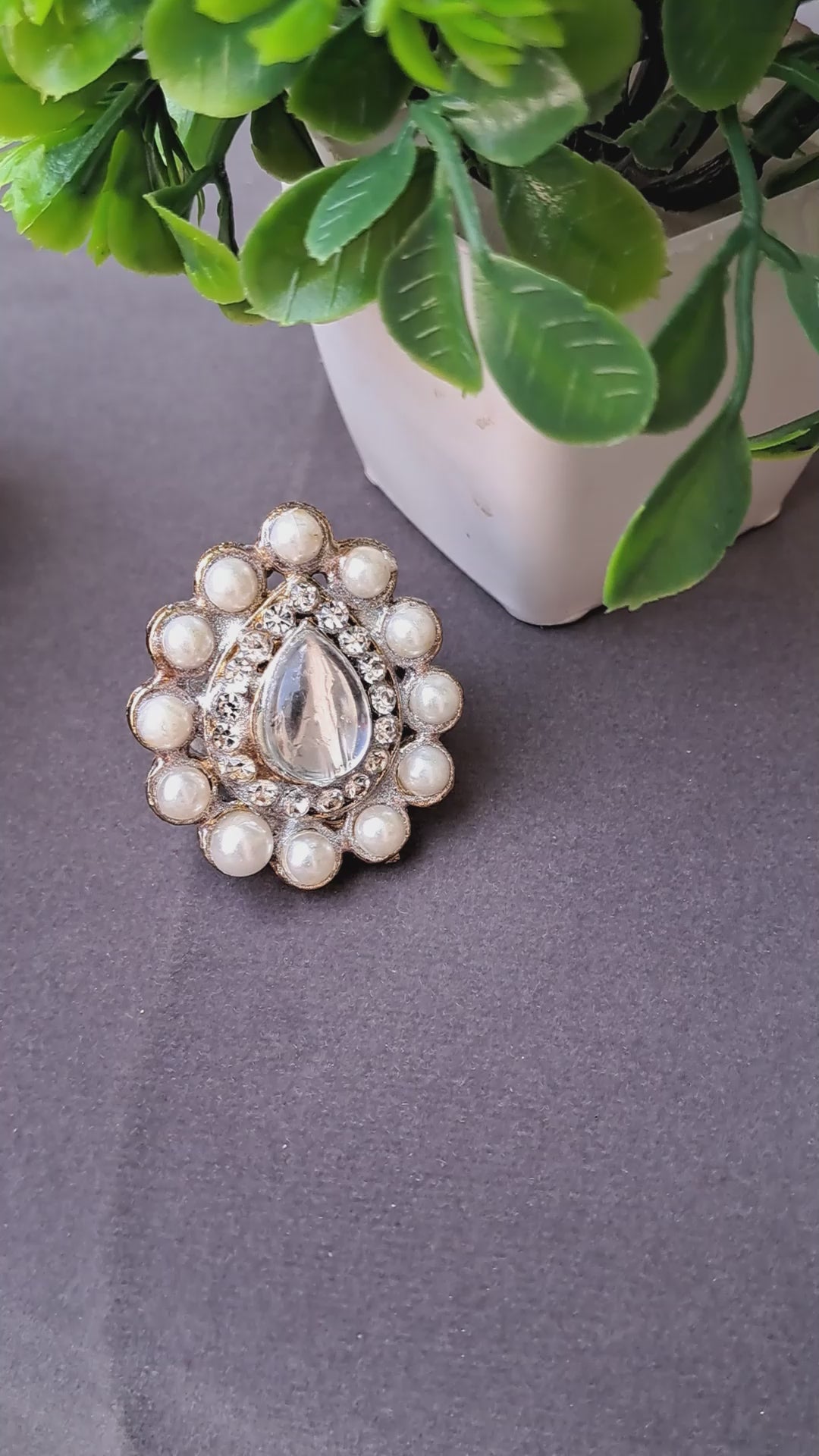 White Moti Stud Brass Ring Pack Of-1 (sku-rins248)