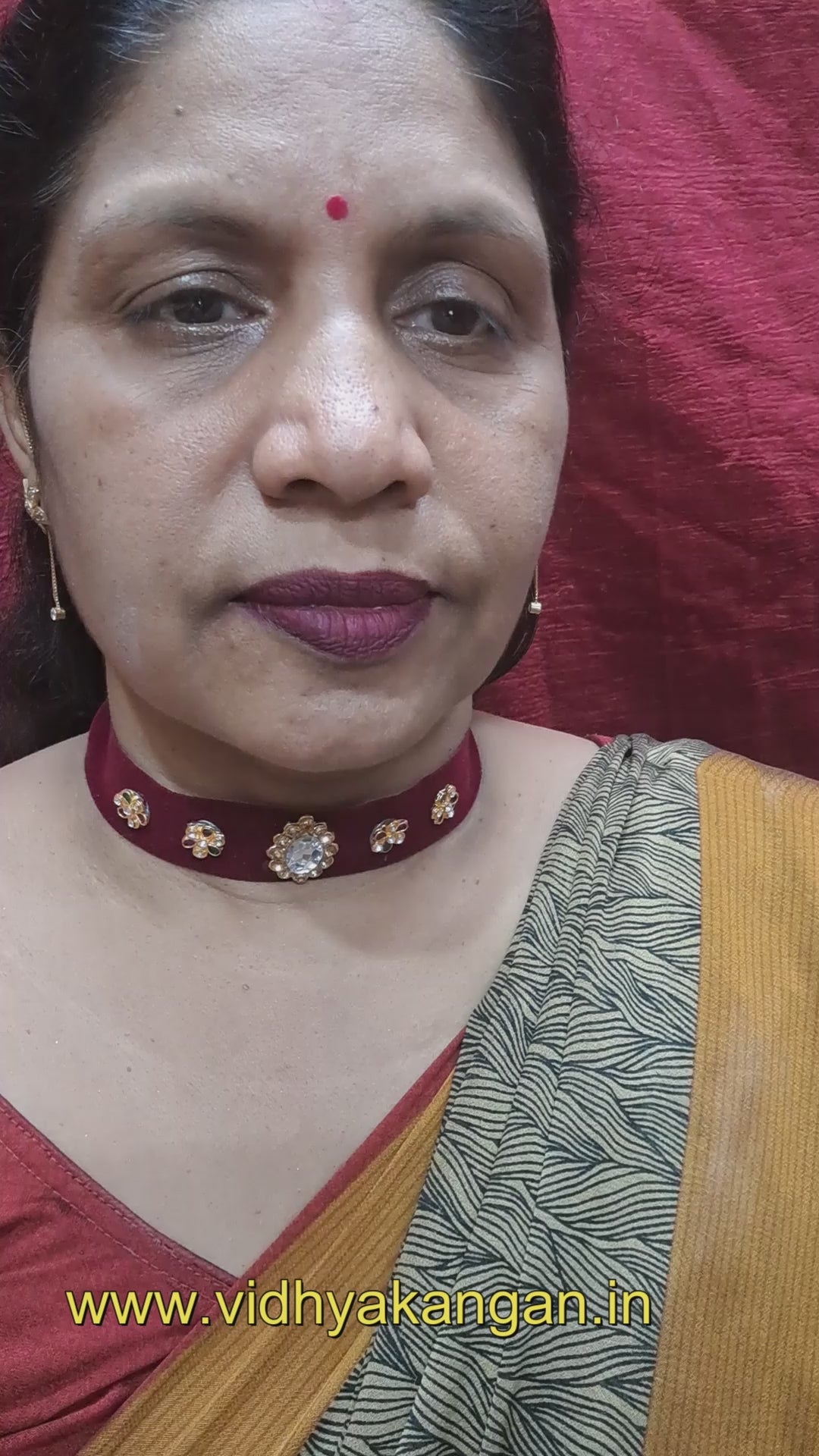 Stone Stud  velvet Maroon Kanthi (sku-necs6438)