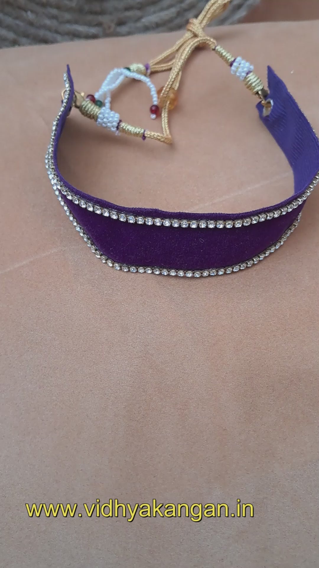 Stone Stud  velvet Purple Kanthi (sku-necs6444)
