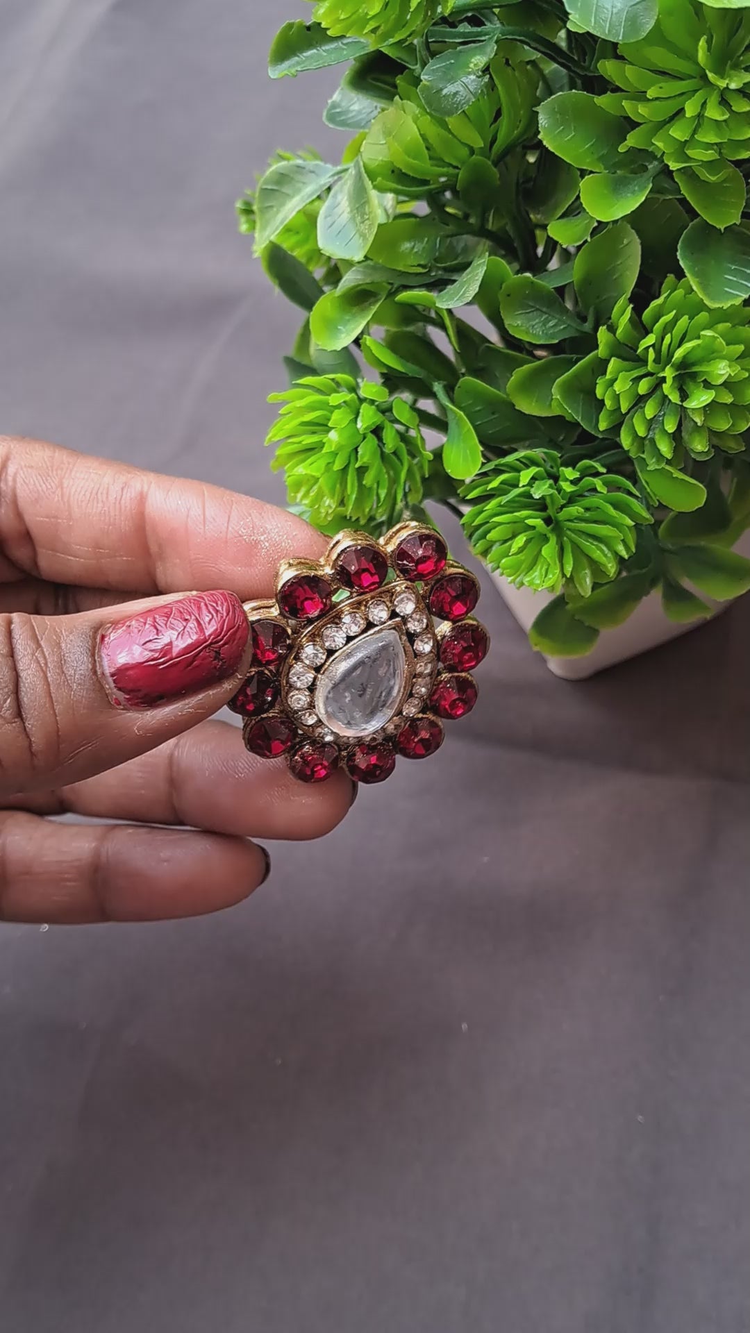Red Stone Stud  Brass Ring Pack Of-1 (sku-rins245)