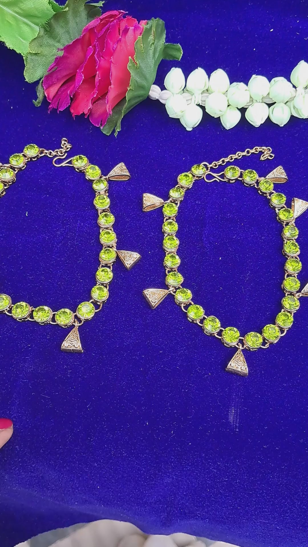 Light Green Stone Stud  Brass Anklet Pack Of-2 (sku-anks332)