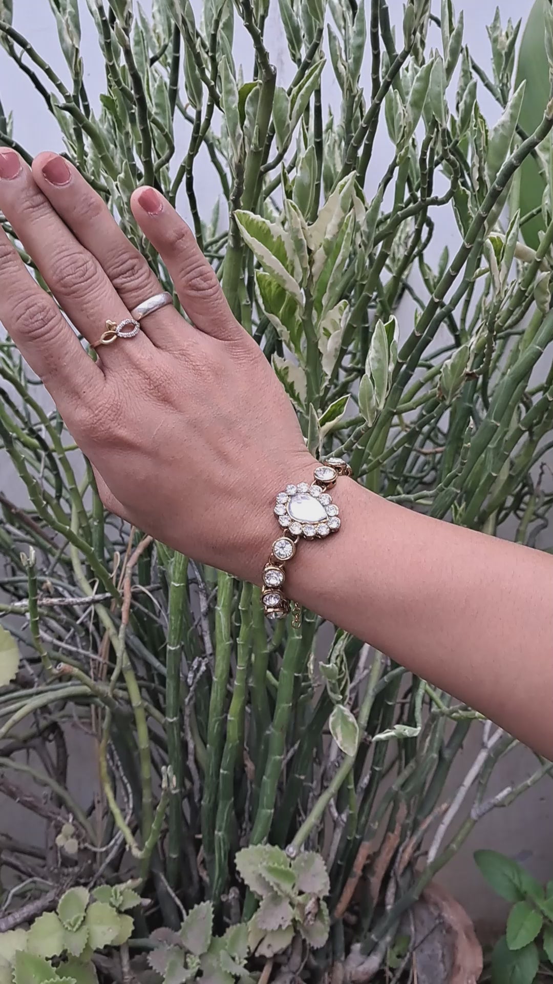 White Stone Stud  Brass Bracelet Pack Of-1 (sku-bans29713)