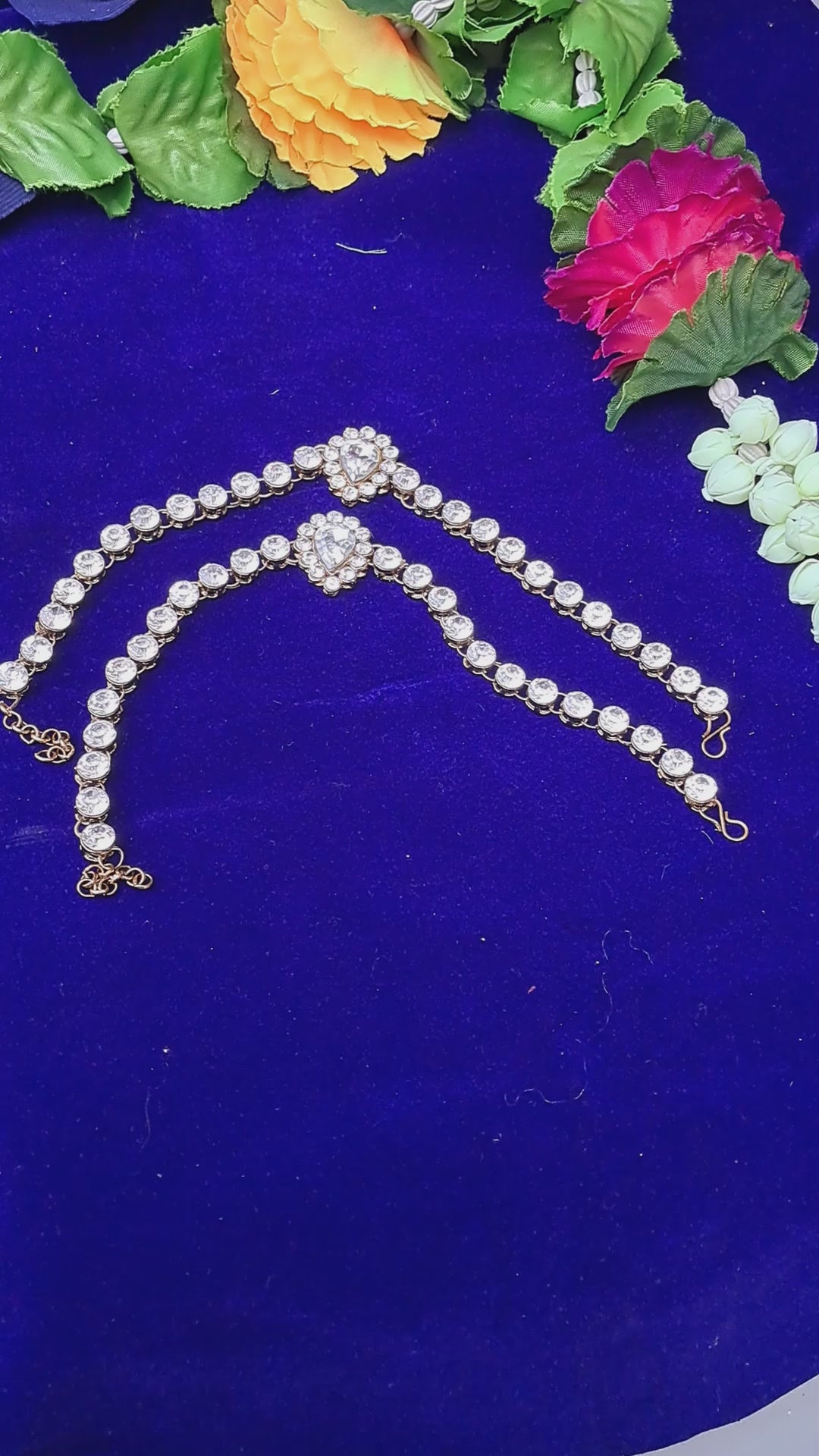 White Stone Stud  Brass Anklet Pack Of-2 (sku-anks328)
