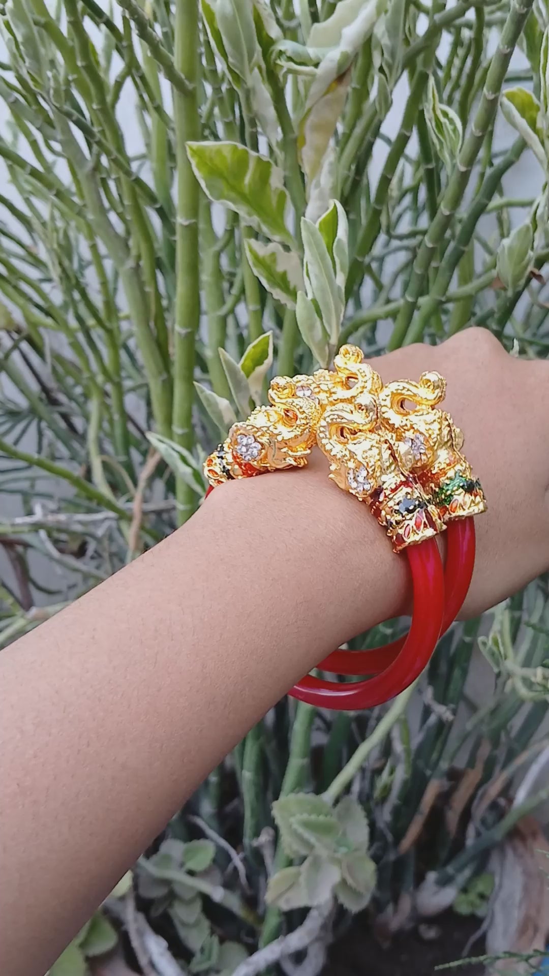 Acrylic,Brass Red Plain Bangle (sku-bans29736)