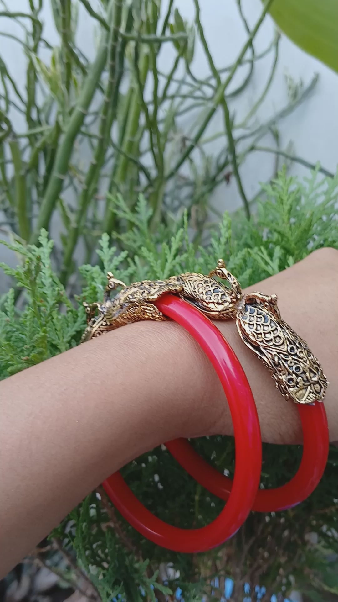 Acrylic,Brass Red Plain Bangle (sku-bans29735)