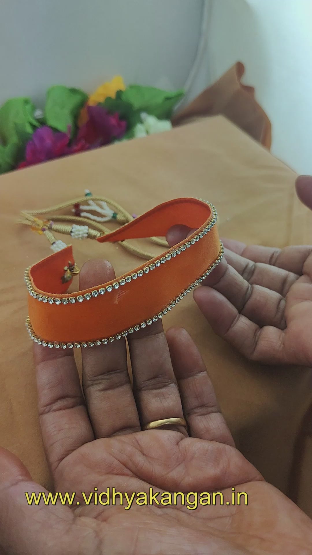 Stone Stud  velvet Orange Kanthi (sku-necs6440)