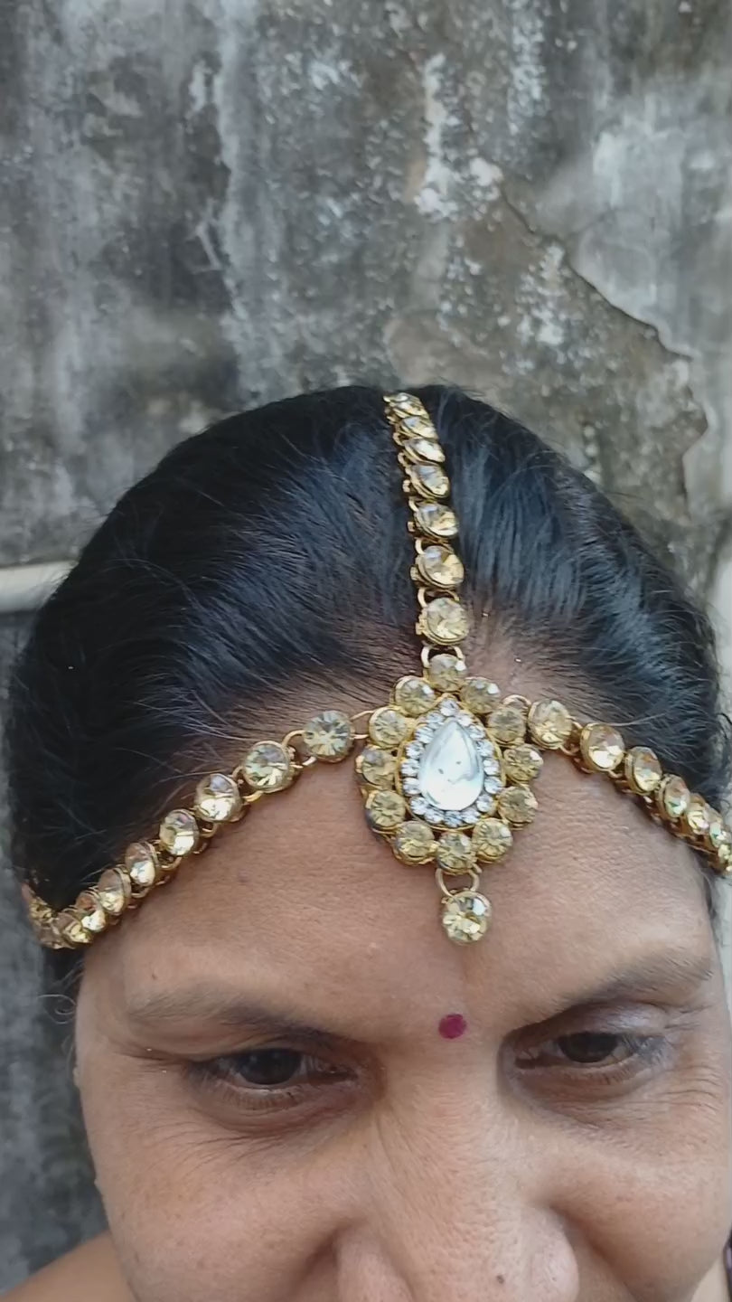 Stone Stud Golden Brass Matha Patti Pack Of-1 (sku-mans834)
