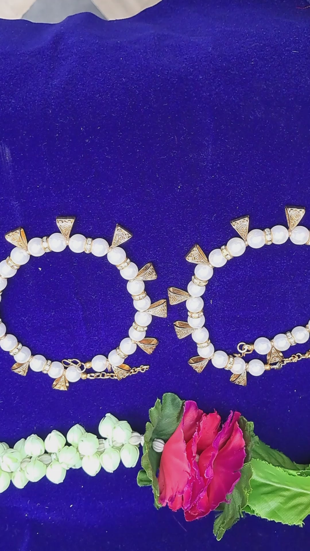 White Moti Stud Brass Anklet Pack Of-2 (sku-anks333)
