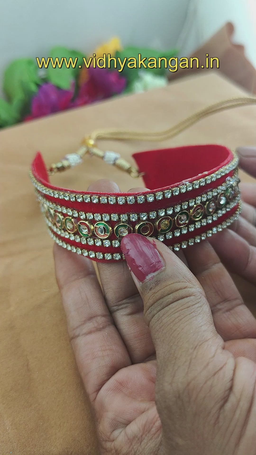 Kunden Stud  velvet Red Kanthi (sku-necs6449)