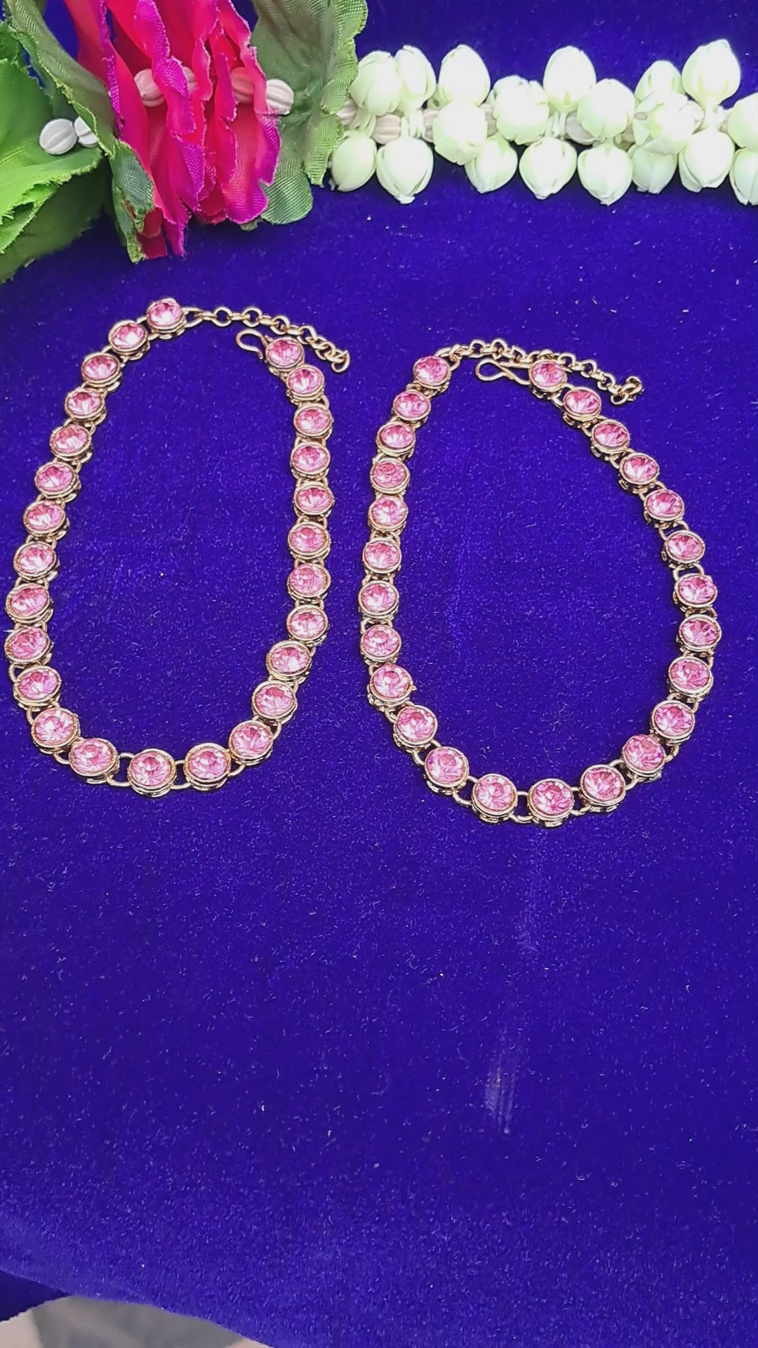 Pink Stone Stud  Brass Anklet Pack Of-2 (sku-anks331)