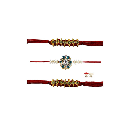 Multi Stone Stud-Handmade  Beads Rakhi