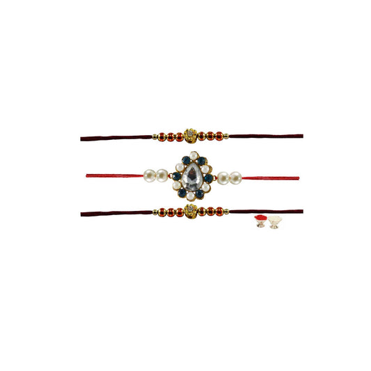 Multi Stone Stud-Handmade  Beads Rakhi