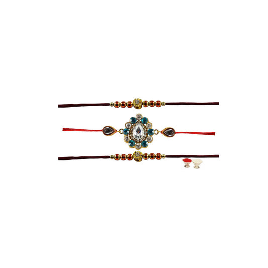 Multi Stone Stud-Handmade  Beads Rakhi
