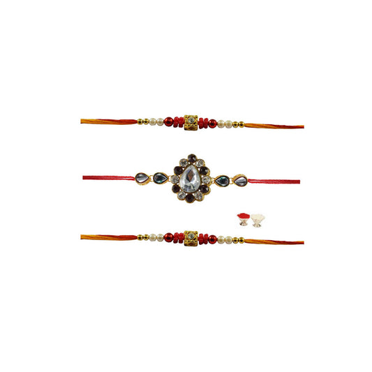 Multi Stone Stud-Handmade  Beads Rakhi