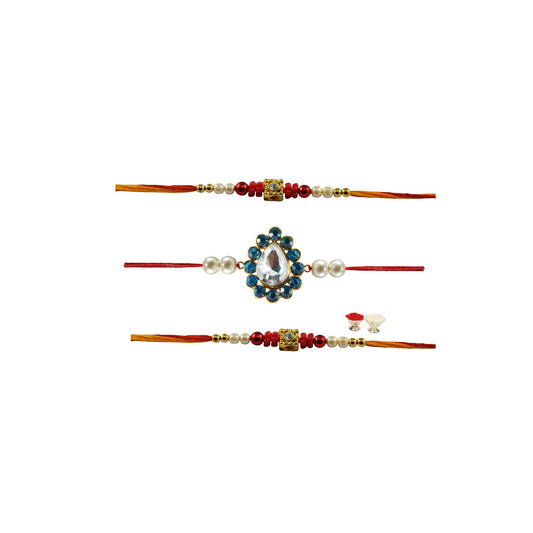 Multi Stone Stud-Handmade  Beads Rakhi