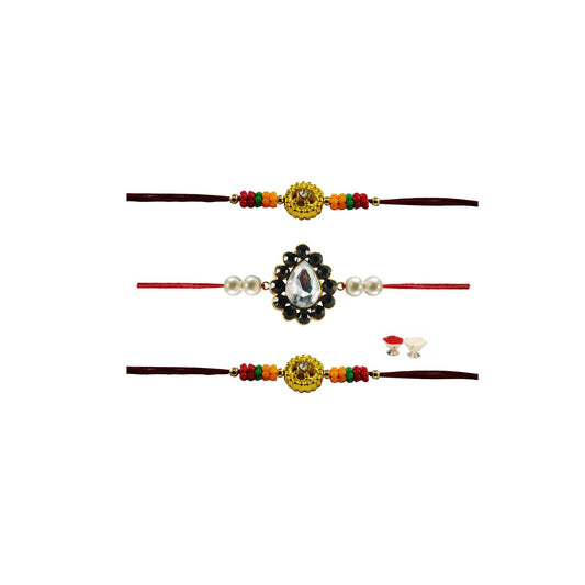 Multi Stone Stud-Handmade  Beads Rakhi