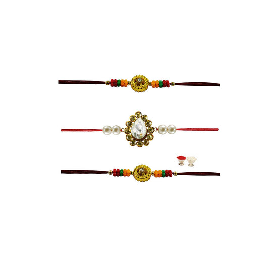 Multi Stone Stud-Handmade  Beads Rakhi