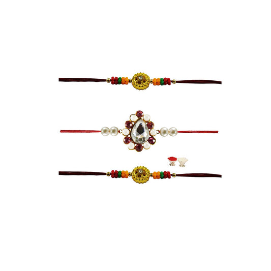 Multi Stone Stud-Handmade  Beads Rakhi