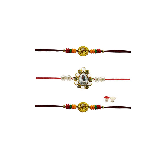 Multi Stone Stud-Handmade  Beads Rakhi