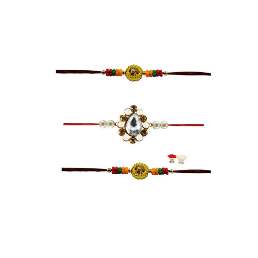 Multi Stone Stud-Handmade  Beads Rakhi