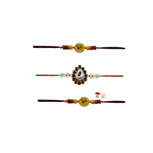 Multi Stone Stud-Handmade  Beads Rakhi