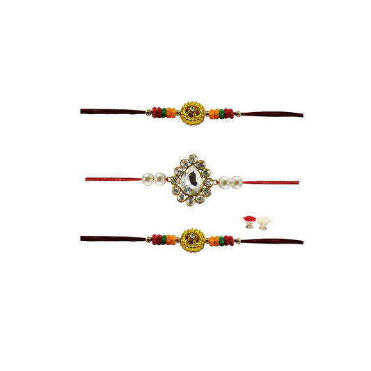 Multi Stone Stud-Handmade  Beads Rakhi