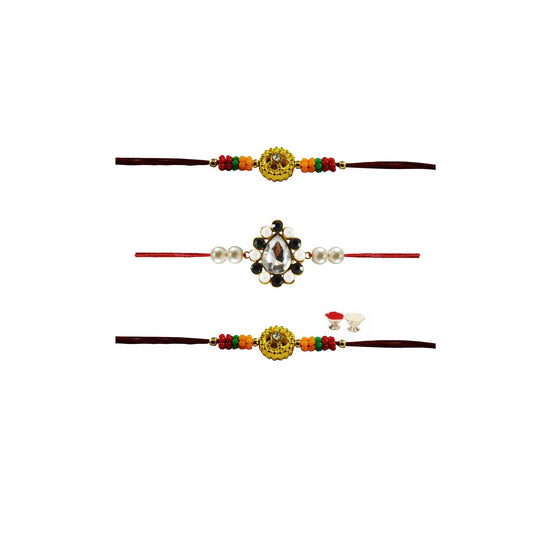 Multi Stone Stud-Handmade  Beads Rakhi